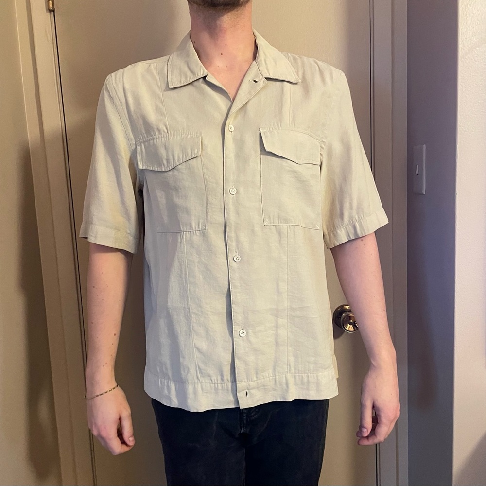 Zara Men's Beige Casual Button-Down Shirt